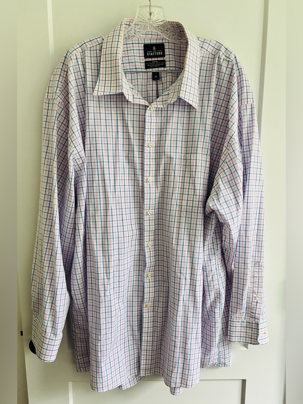 Stafford Men's Pink and Blue Check Dress Shirt size 20 36/37